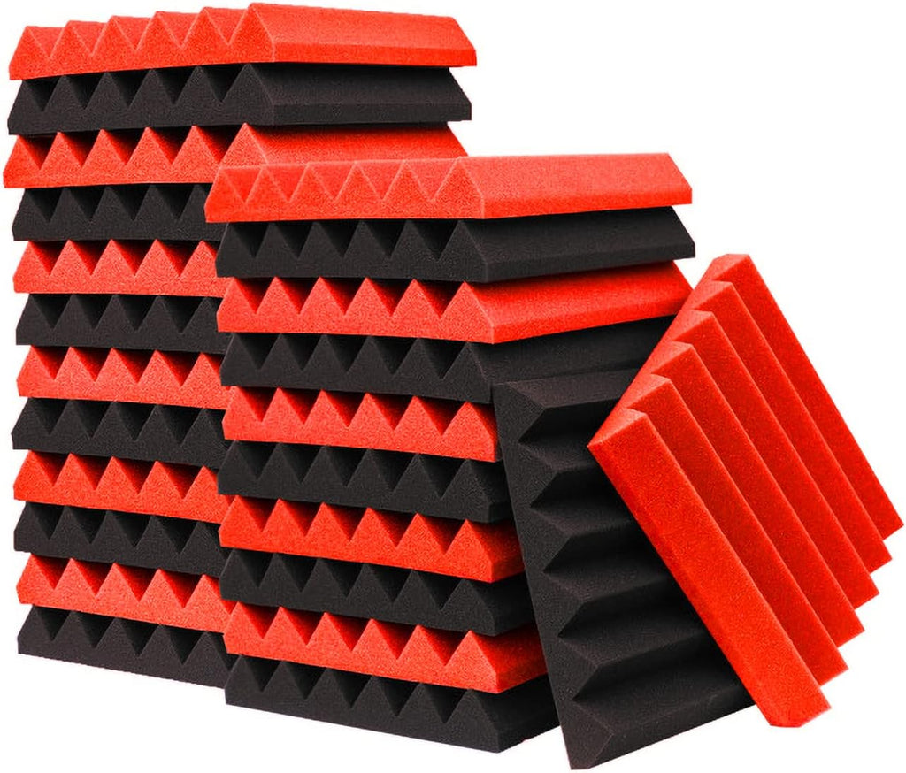 24 Pack Acoustic Panels, 12 Purple 12 Black Sound Proof Foam Panels C994705