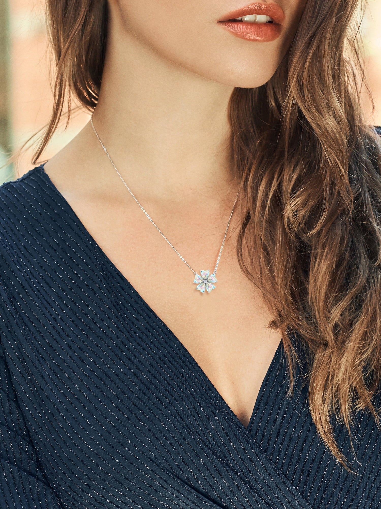 925 Sterling Silver White Opal and White Topaz Pendant Necklace with 18 inch Chain J57185
