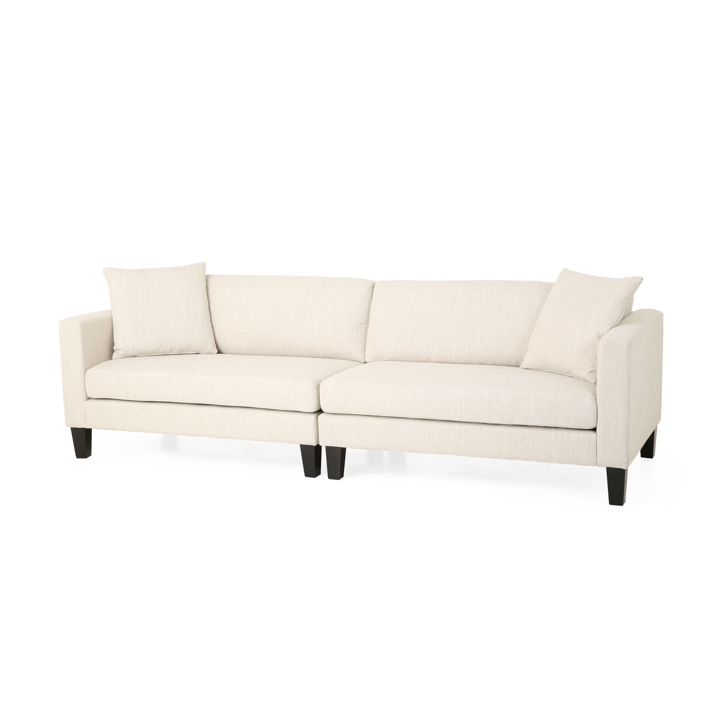 Beige and Dark Brown Fabric 4 Seater Sofa with Accent Throw Pillow Y485