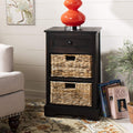 Vintage Grey / Natural Wicker 3-Drawer Storage Nightstand Side Table W47452