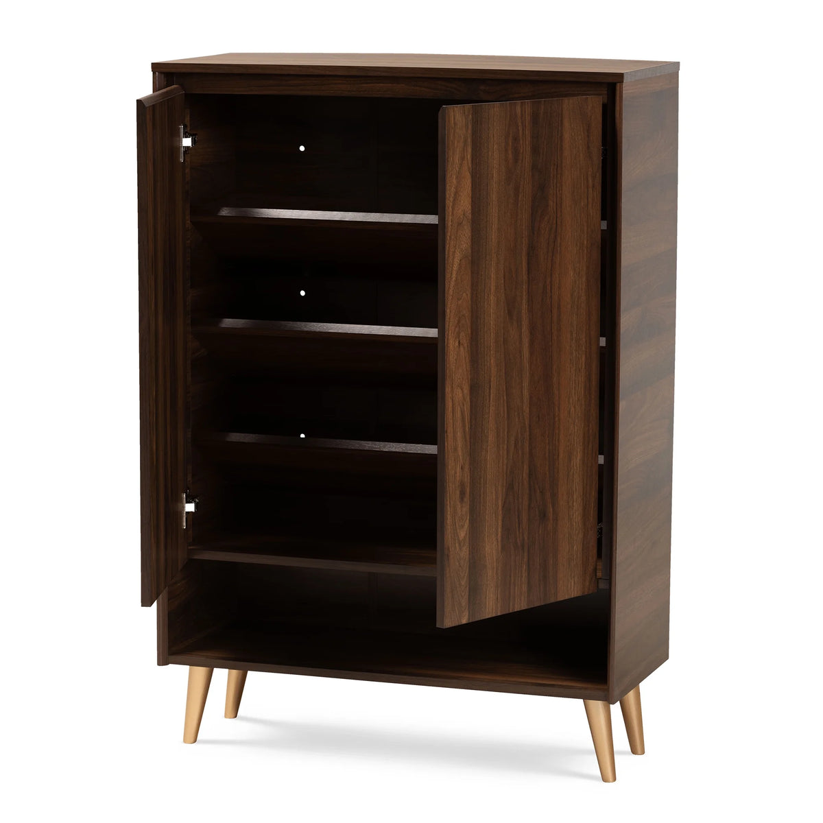 Walnut Brown and Gold Finished Wood 2-Door Shoe Storage Cabinet T131455