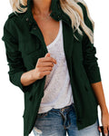 Womens Military Anorak Long Sleeve Jacket Utility Zip Up Lightweight Solid Color Jacket Adjustable Drawstring Waist with Four Front Patch Pockets E8326