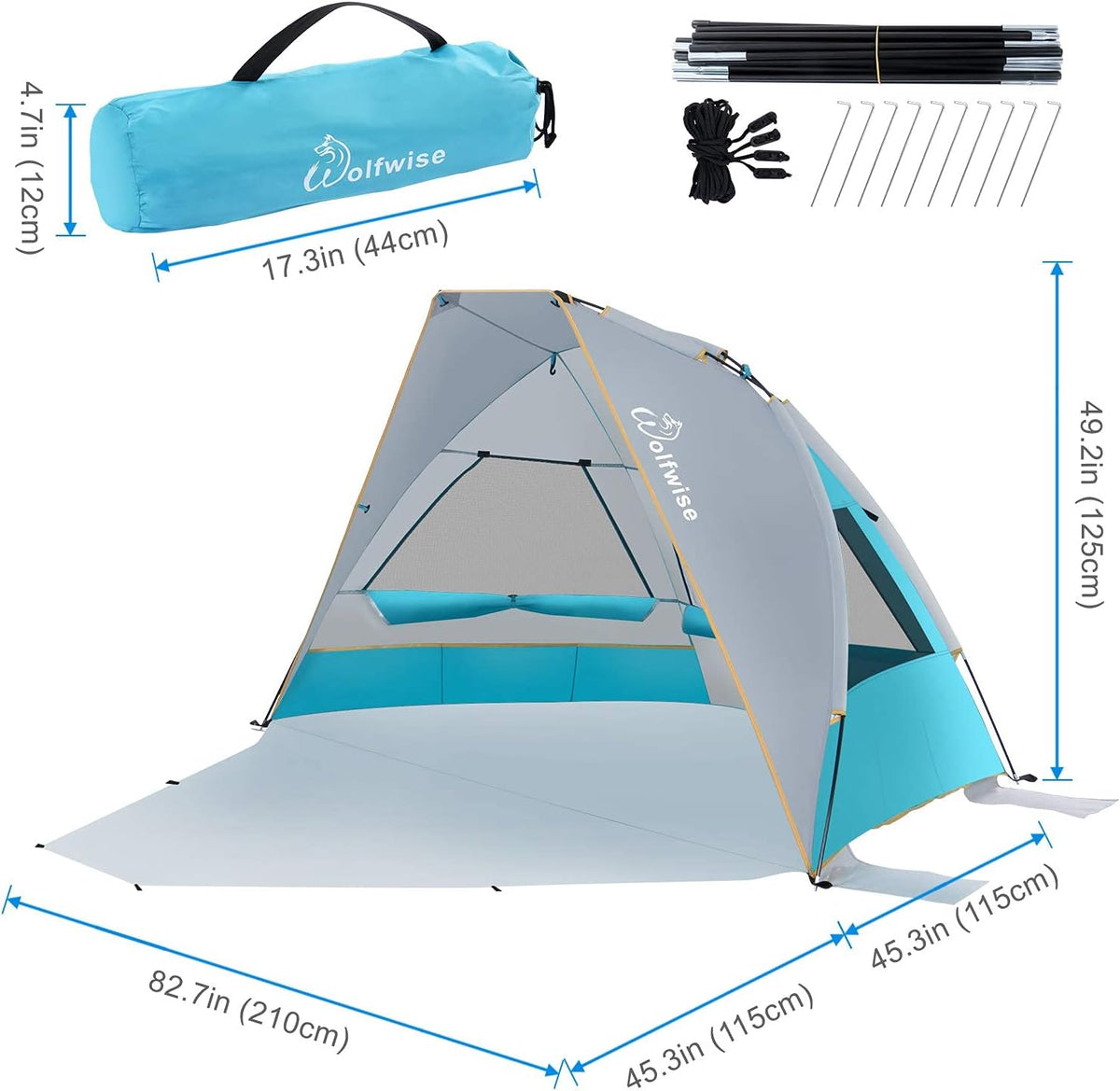 2-3 Person Portable Beach Tent UPF 50+ Sun Shade Canopy N49740