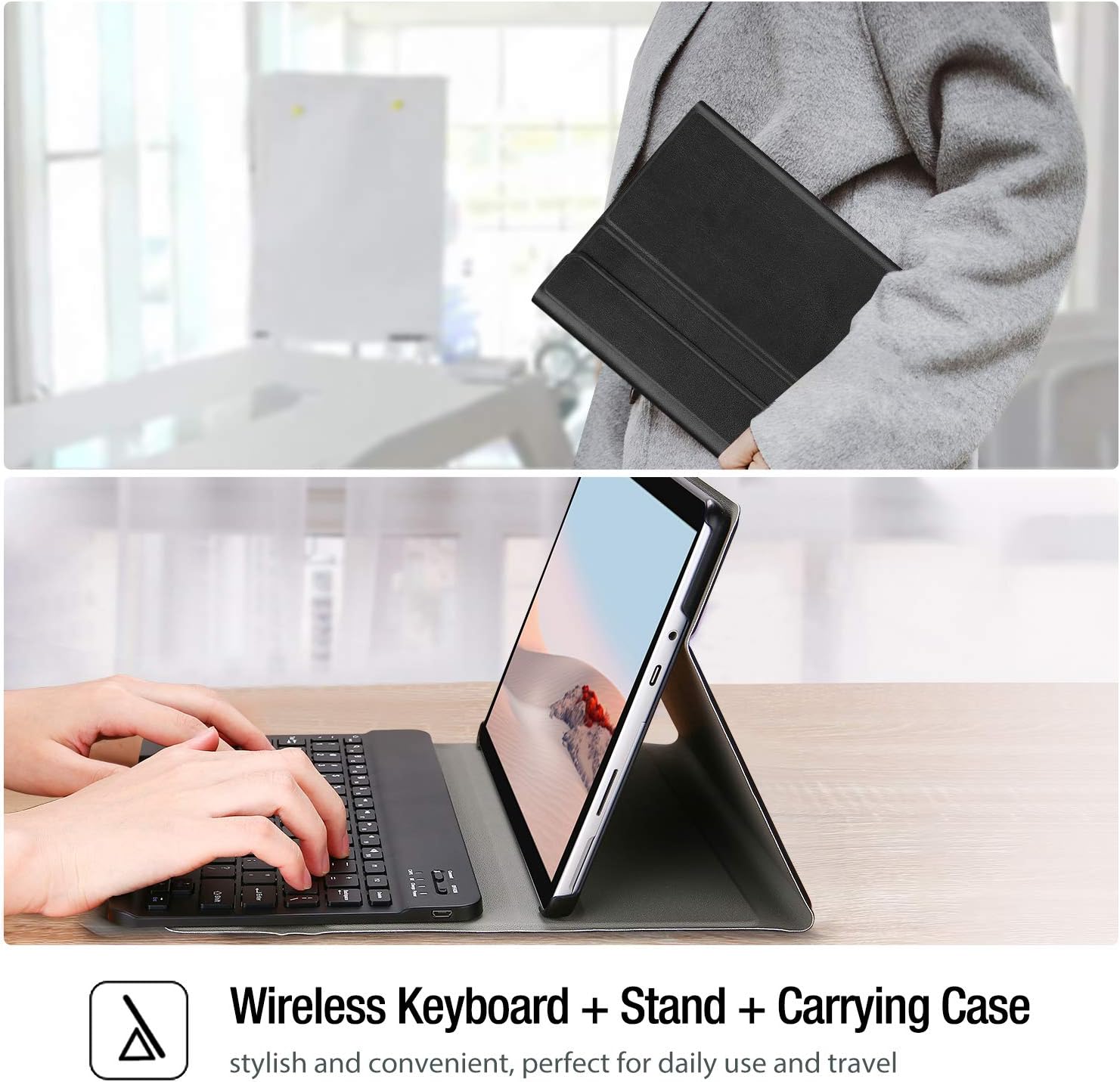 Slim PU Leather Keyboard Case for Surface Go 3 with Detachable Wireless Keyboard V822282