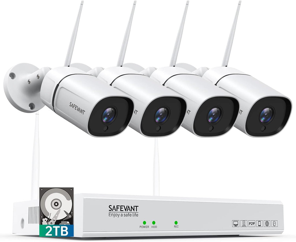 Wireless Security Camera System 2TB Hard Drive 8 Channel NVR 4PCS 3MP Indoor Outdoor IP Cameras with Night Vision Motion Detection P9333
