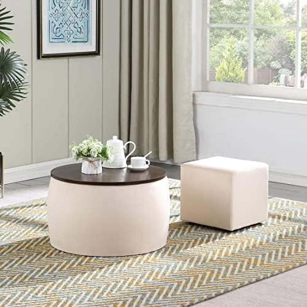 Round Velvet Ottoman with Wooden Lid H40862