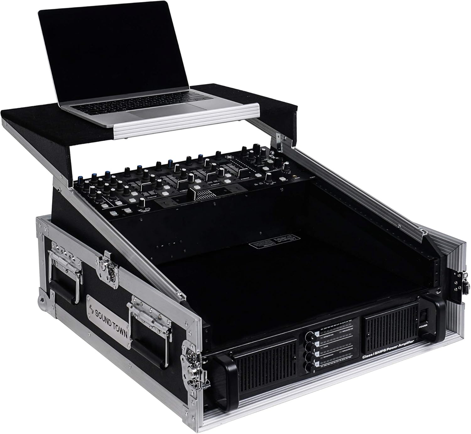 4U PA DJ Rack Road Case with 11U Slant Mixer Top, 20’’ Rackable Depth, 4-Space Size J523