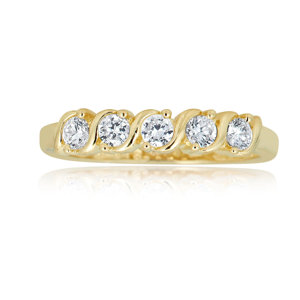 10K Yellow Gold Five Stone Simulated Diamond CZ Ring C90400