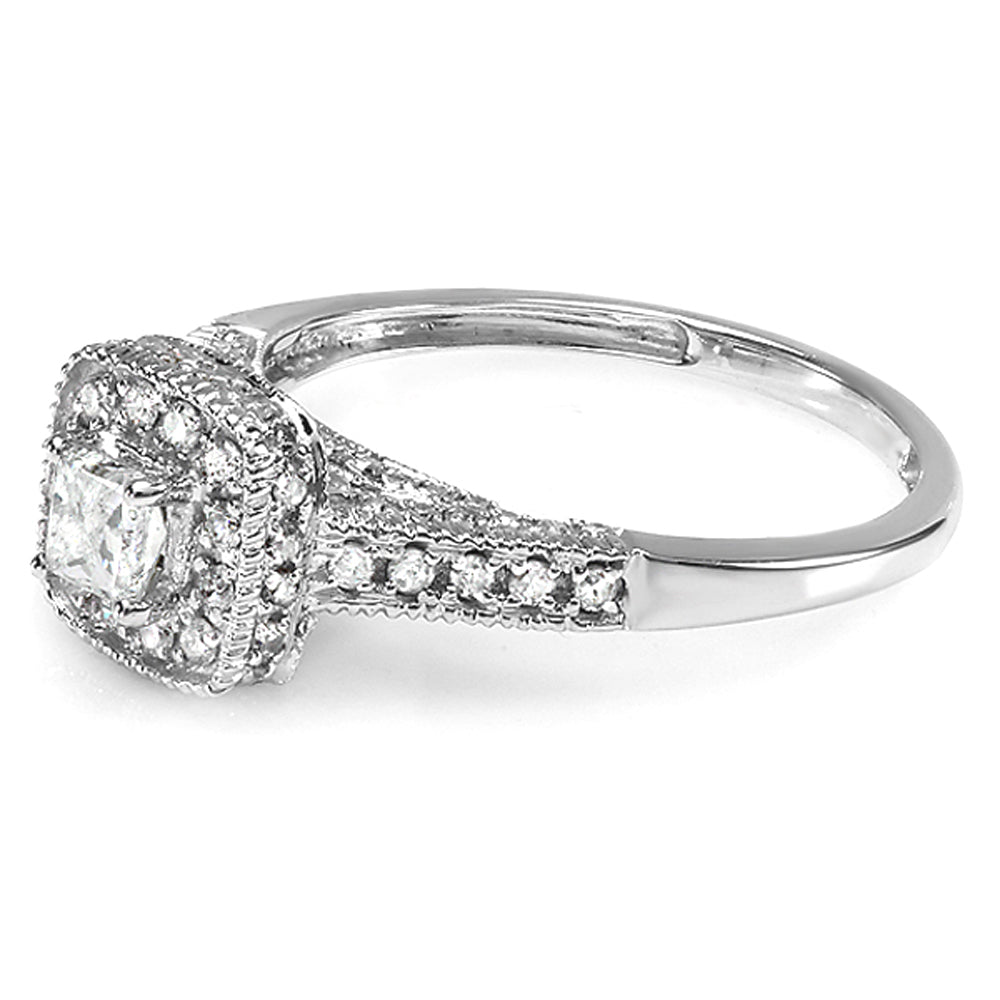 14k White Gold Princess Diamond Halo Engagement Ring X106