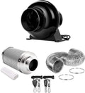 4 Inch 195 CFM Inline Fan Circulation Vent Blower with Carbon Filter, 8 Feet Ducting, 1-Pair Rope Combo, Pack of 2 W30174