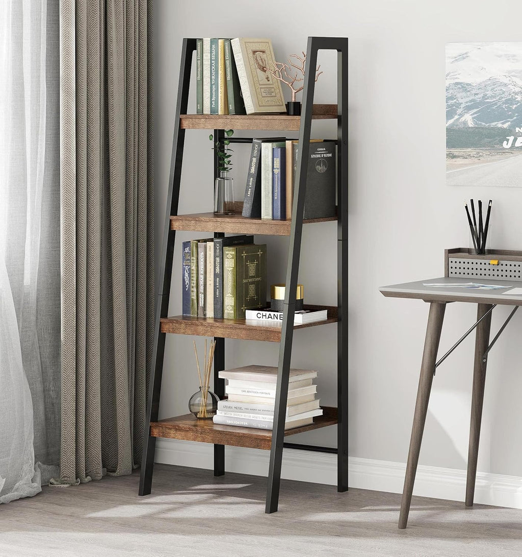 4-Tier Wooden and Metal Frame Ladder Shelf Y552498