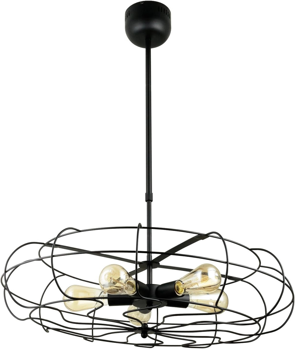 Vintage Cage Pendant Matte Black Metal Fan Style K226