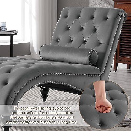 Modern Velvet Chaise Lounge Chair with Toss Pillow S2447
