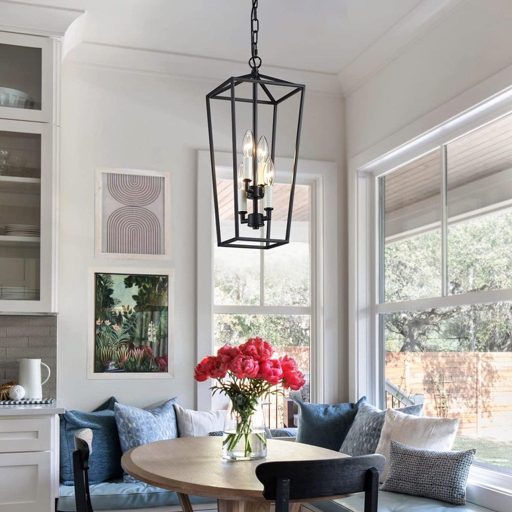 Black 4-Light Iron Cage Pendant Ceiling Light O8569