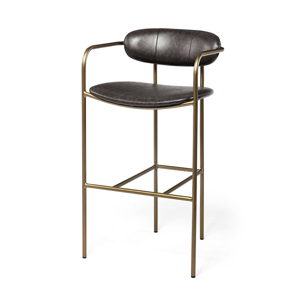 Brown Faux Leather Seat Gold Metal Bar Stool K494665