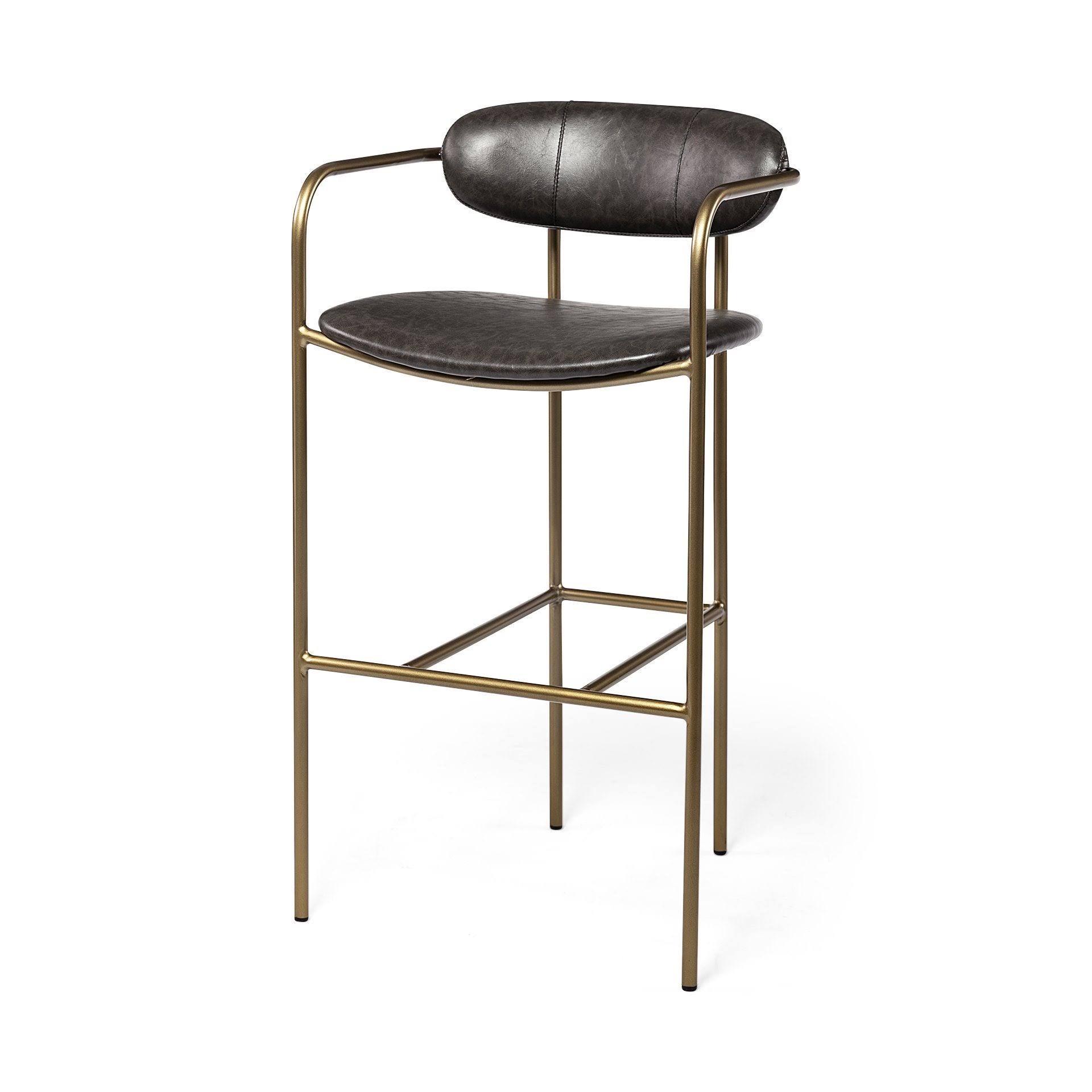 Brown Faux Leather Seat Gold Metal Bar Stool K494665