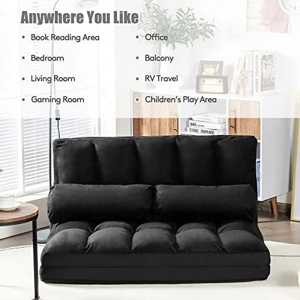 Foldable Floor Sofa with 2 Pillows & Suede Cloth Cover K980