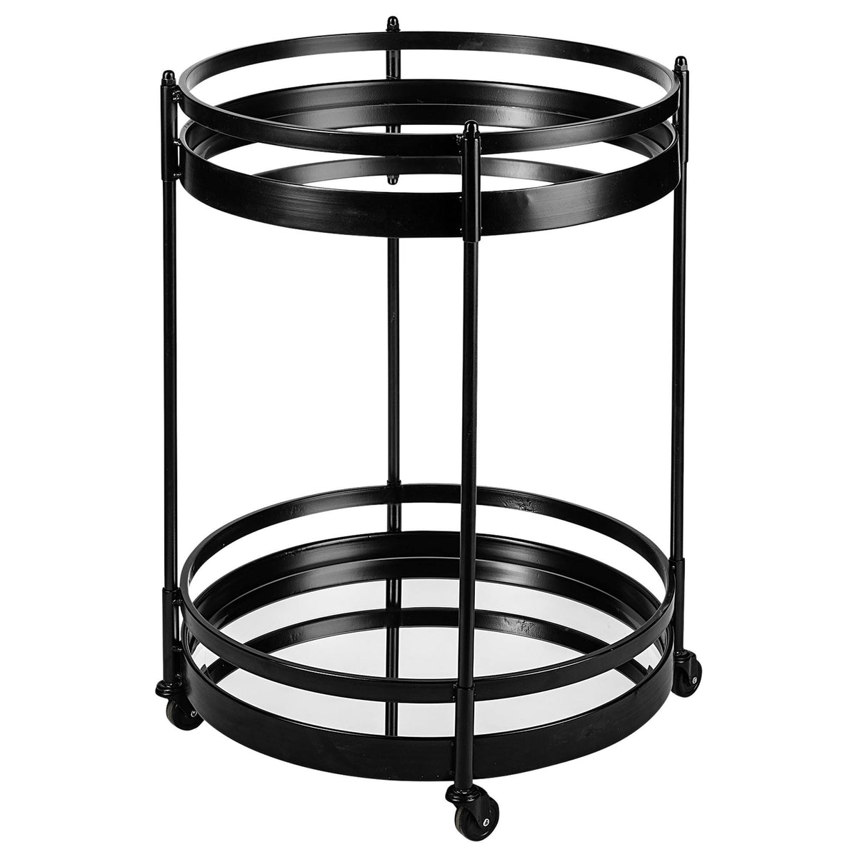 Black Metal Two-Tier Glass Shelf Bar Cart T325415