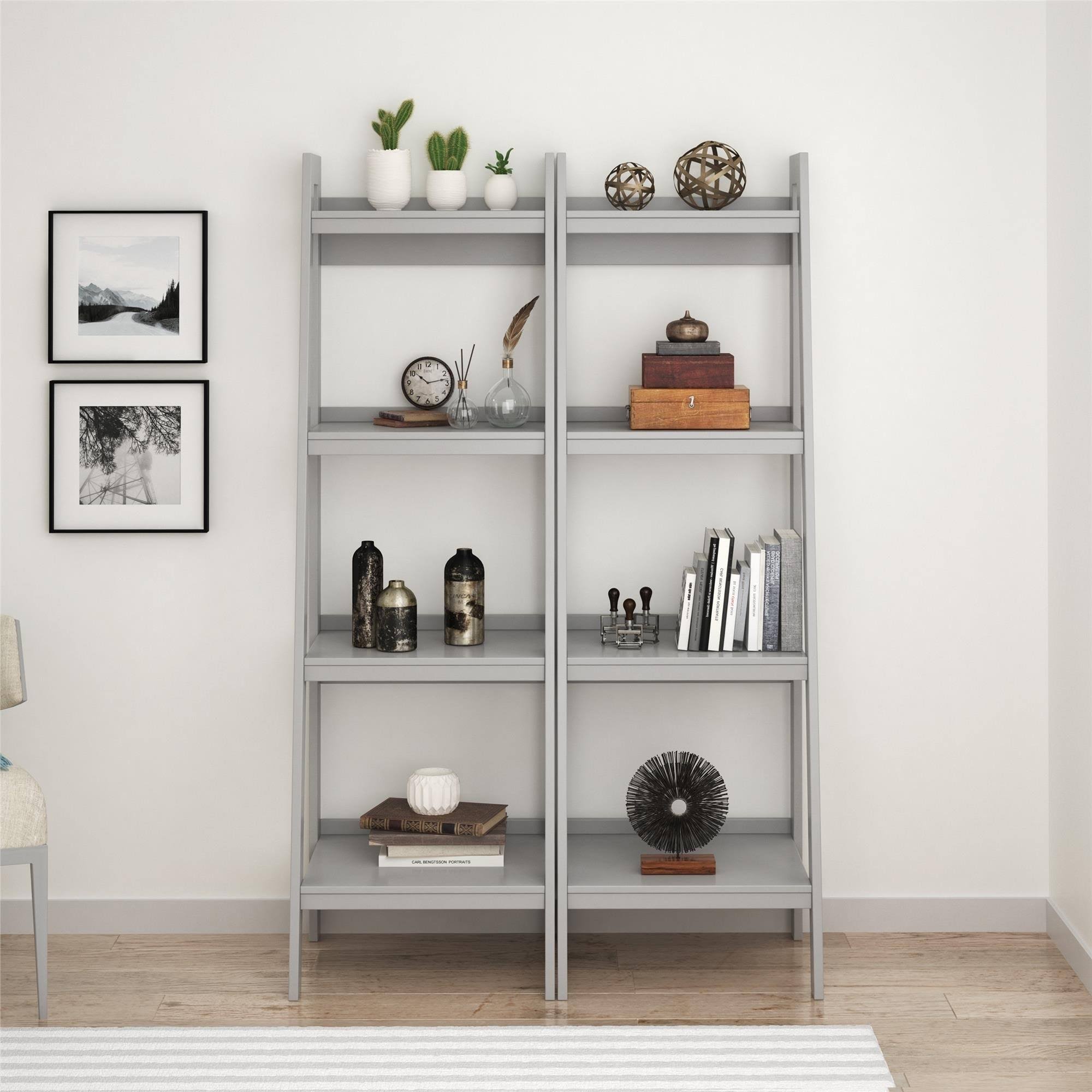 4-Shelf Ladder Bookcase Bundle (Set of 2) - Grey X781