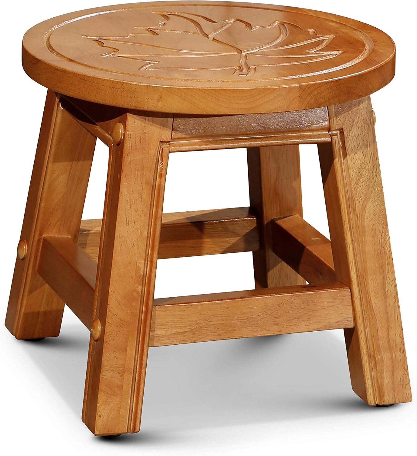 Natural Carved Wooden Step Stool W84230