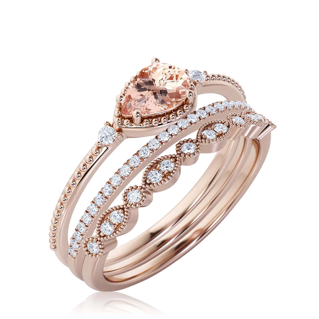 2.10 Carat Pear Cut Morganite And Diamond Moissanite Engagement Ring in 10k Solid Rose Gold X779