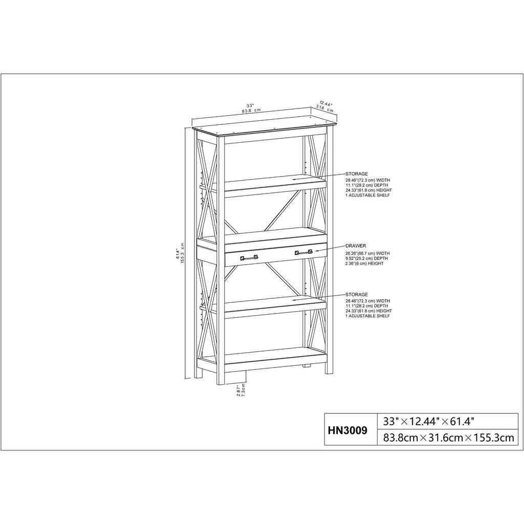 Washed Gray Bookcase with 2 Drawers S530
