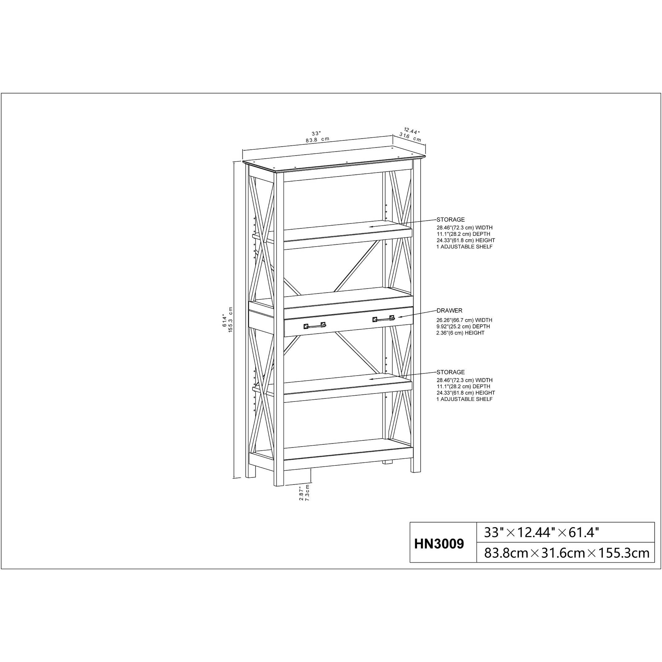 Washed Gray Bookcase with 2 Drawers S530