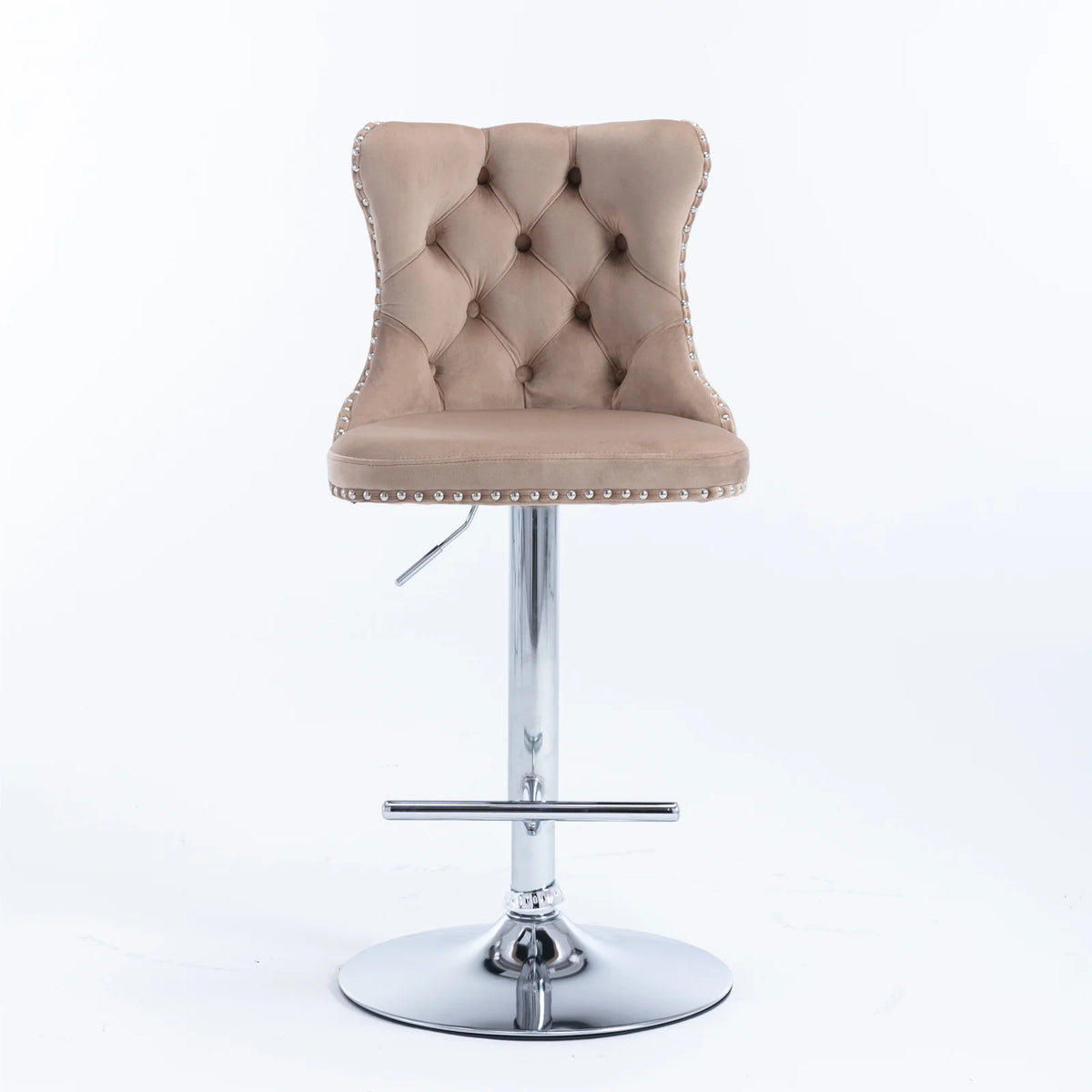 Khaki Velvet Upholstered Swivel Bar Stools, Set of 4 F8865