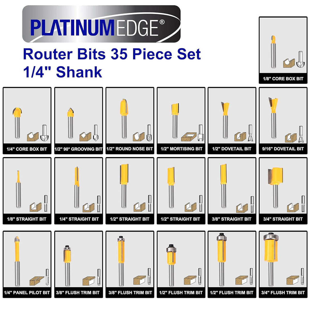 35 Piece Tungsten Carbide Router Bits Set with 1/4 Shank Z6470