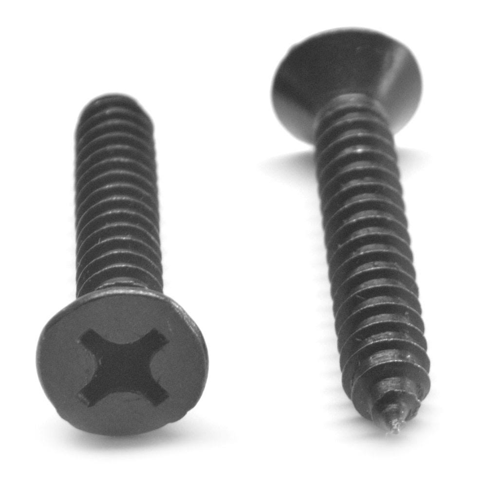 #6-20 x 1 1/2 Sheet Metal Screw Phillips Flat Head Type AB Low Carbon Steel Black Oxide Q59606