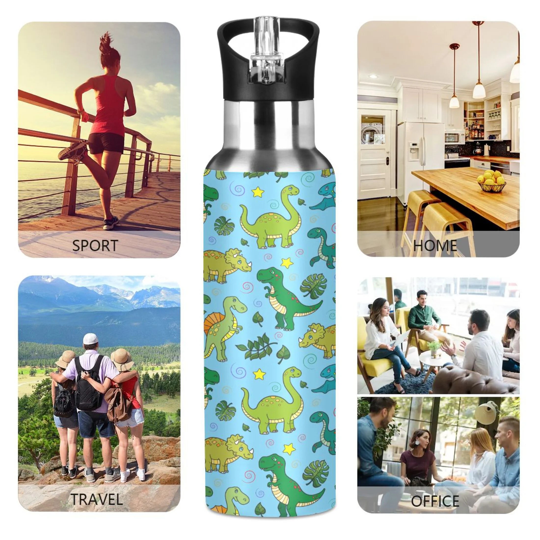 Stainless Steel Insulated Thermos Vacuum Flask Water Bottle with Straw Lid U284589