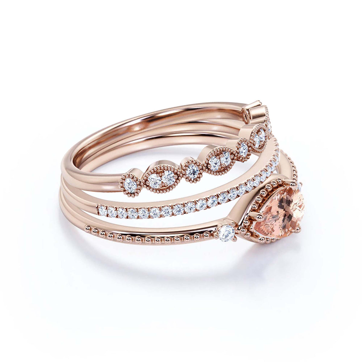 2.10 Carat Pear Cut Morganite And Diamond Moissanite Engagement Ring in 10k Solid Rose Gold X779