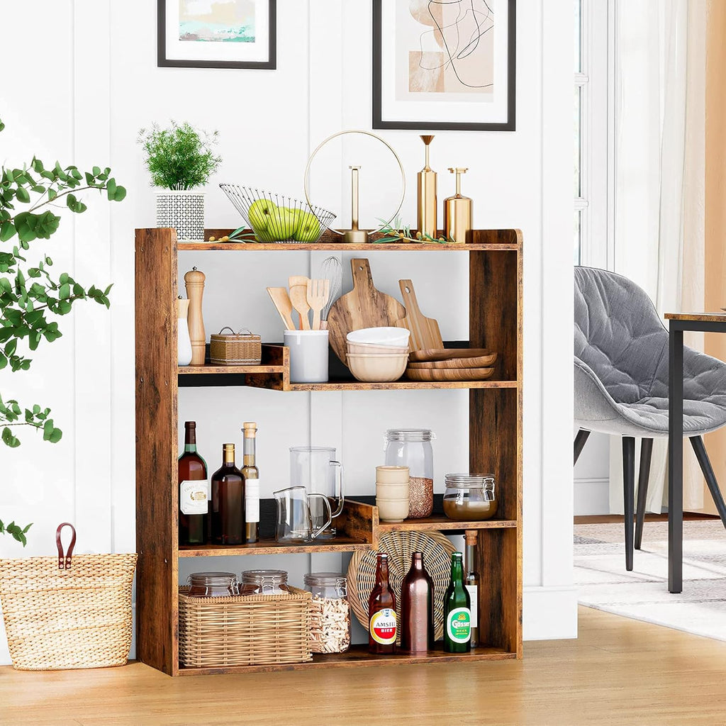 Rustic Brown Wooden Bookcase with Open Shelves W7638