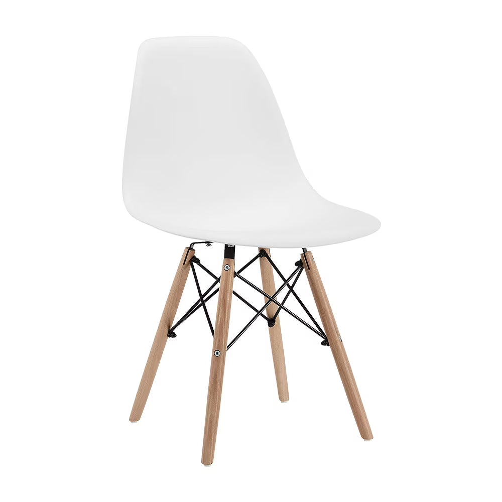 White Side Chair with Natural Wood Legs R20080