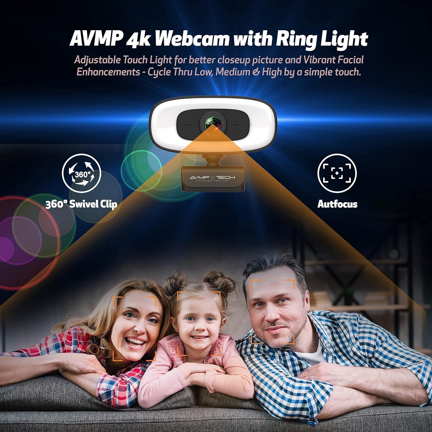 4K Webcam with Light Ultra HD 8MP Autofocus USB Web Cam with Microphone V852