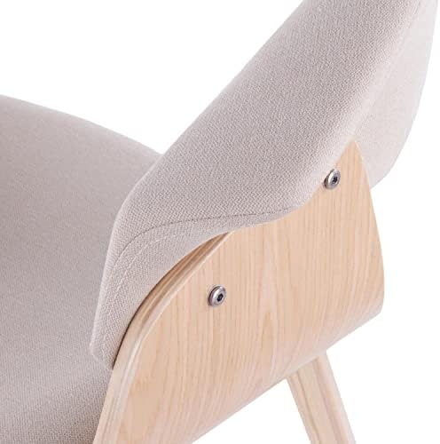 Vintage Mid-Century Modern Dining Accent Chair Fabric Natural Wood Cream Z74748