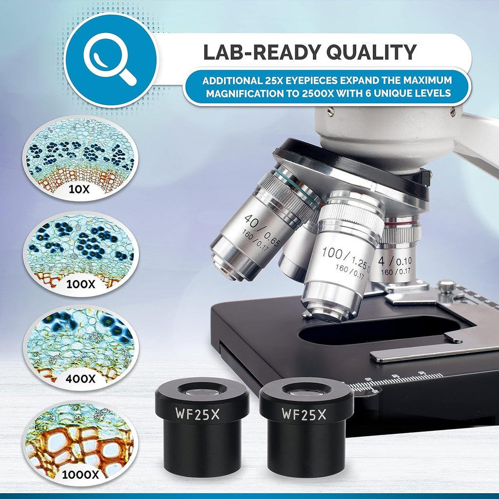 Binocular Compound Microscope, 40X-2500X Magnification, LED Illumination U904
