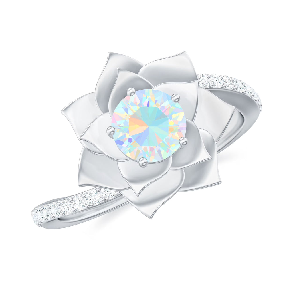 Ethiopian Opal Bypass Flower Engagement Ring with Diamond, 925 Sterling Silver L998251
