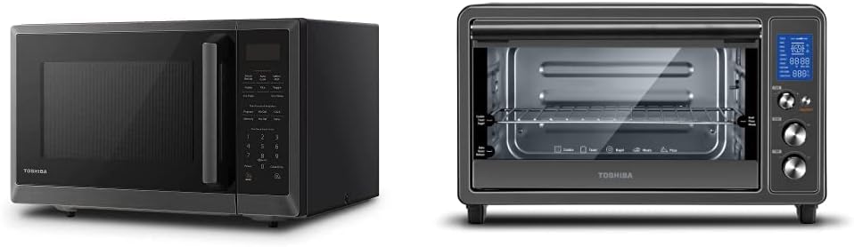 Black Stainless Steel Microwave Oven and Digital Toaster Oven with Double Infrared Heating and Speedy Convection, 6-slice/12-inch Capacity, 1700W Z3252