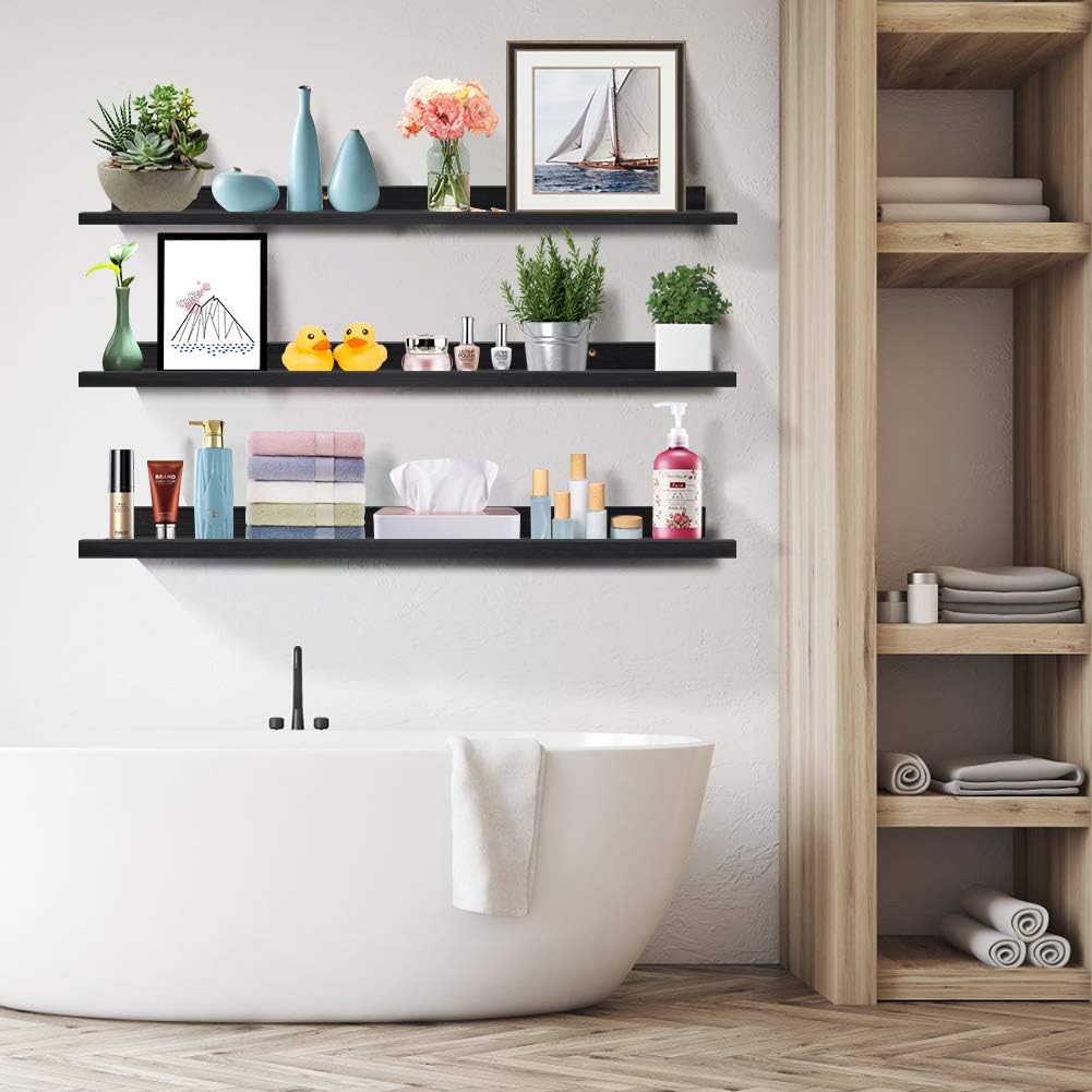 Black Wall Mount Floating Shelf Set of 3 B958273