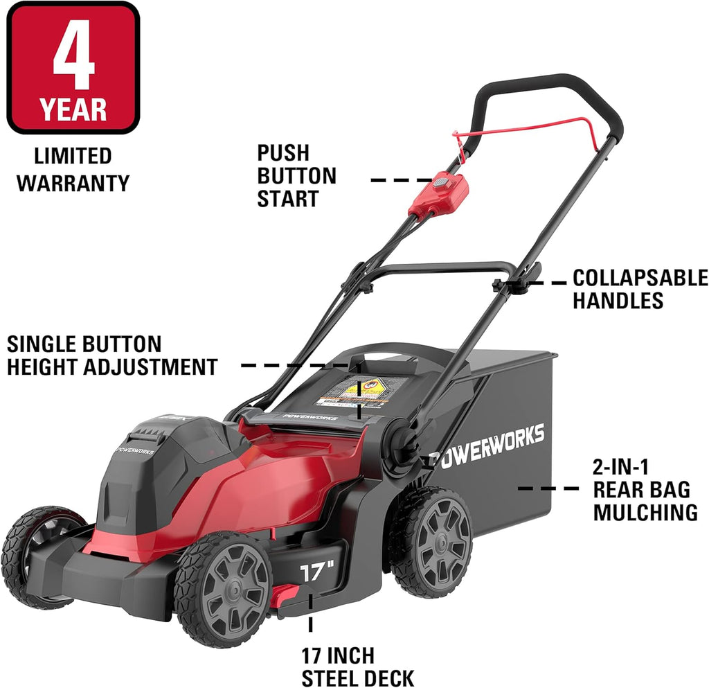 40V 17 inch Cordless Lawn Mower with 4.0 Ah Battery and Charger C3375