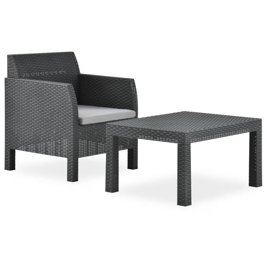 2 Piece Patio Lounge Set with Cushions Sofa Chair Coffee Table PP Rattan Anthracite Outdoor Sectional Sofa Set J95171