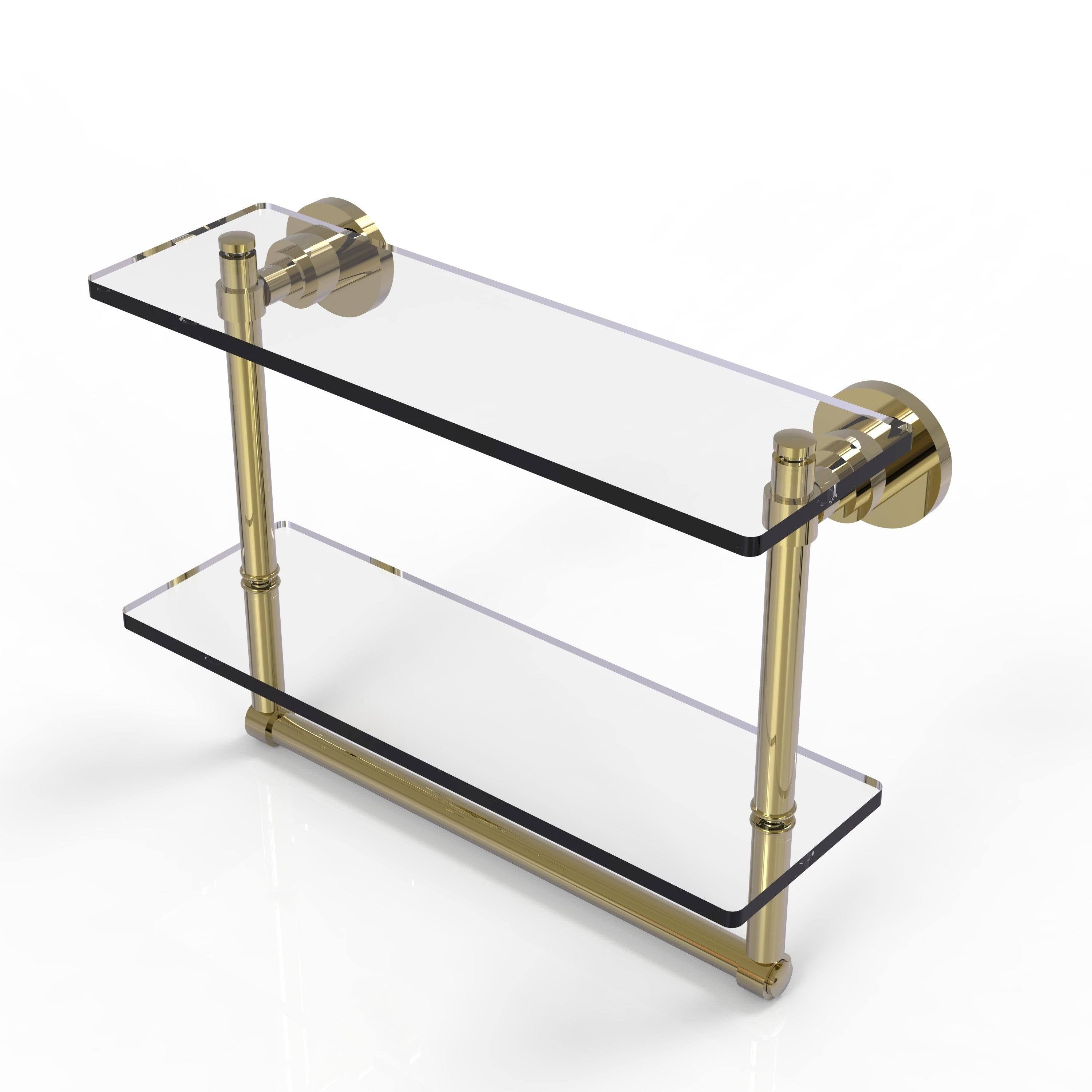 22 inch Two Tiered Glass Shelf with Towel Bar Matte White D8413