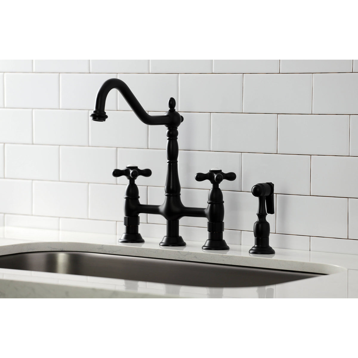 Polished Chrome Kitchen Bridge Faucet with Brass Sprayer C49251