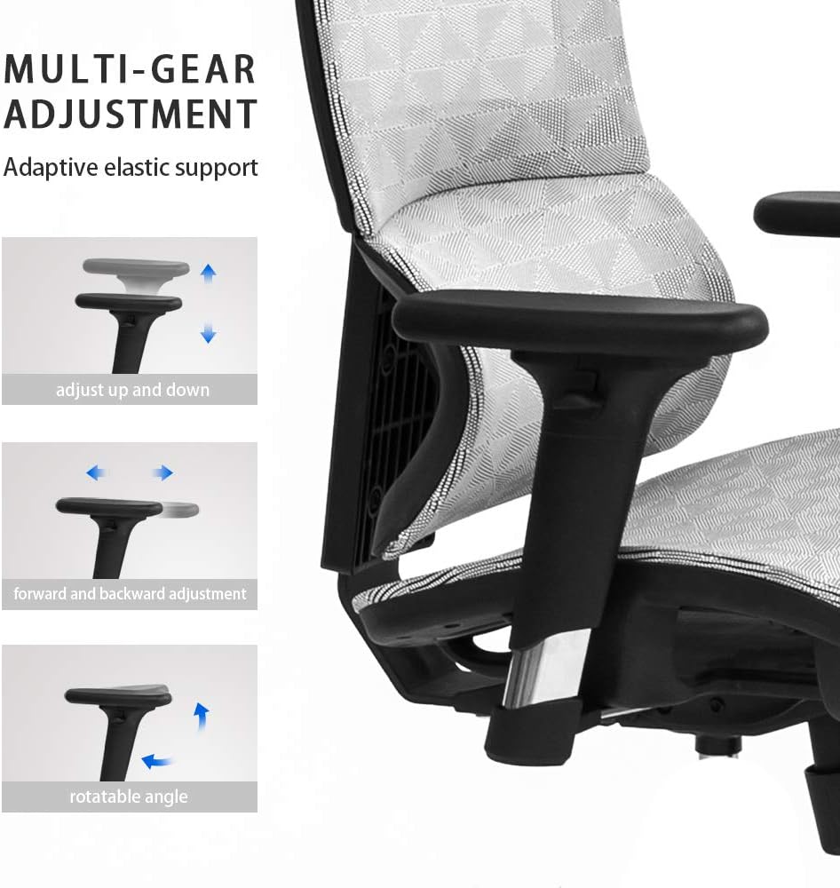 Grey High Back Mesh Executive Office Chair with Adjustable Headrest and Armrest J49094