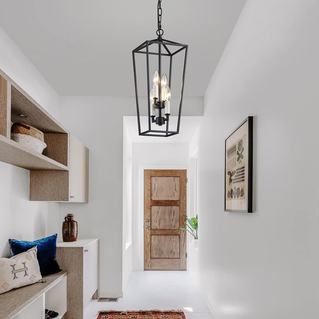 Black 4-Light Iron Cage Pendant Ceiling Light O8569
