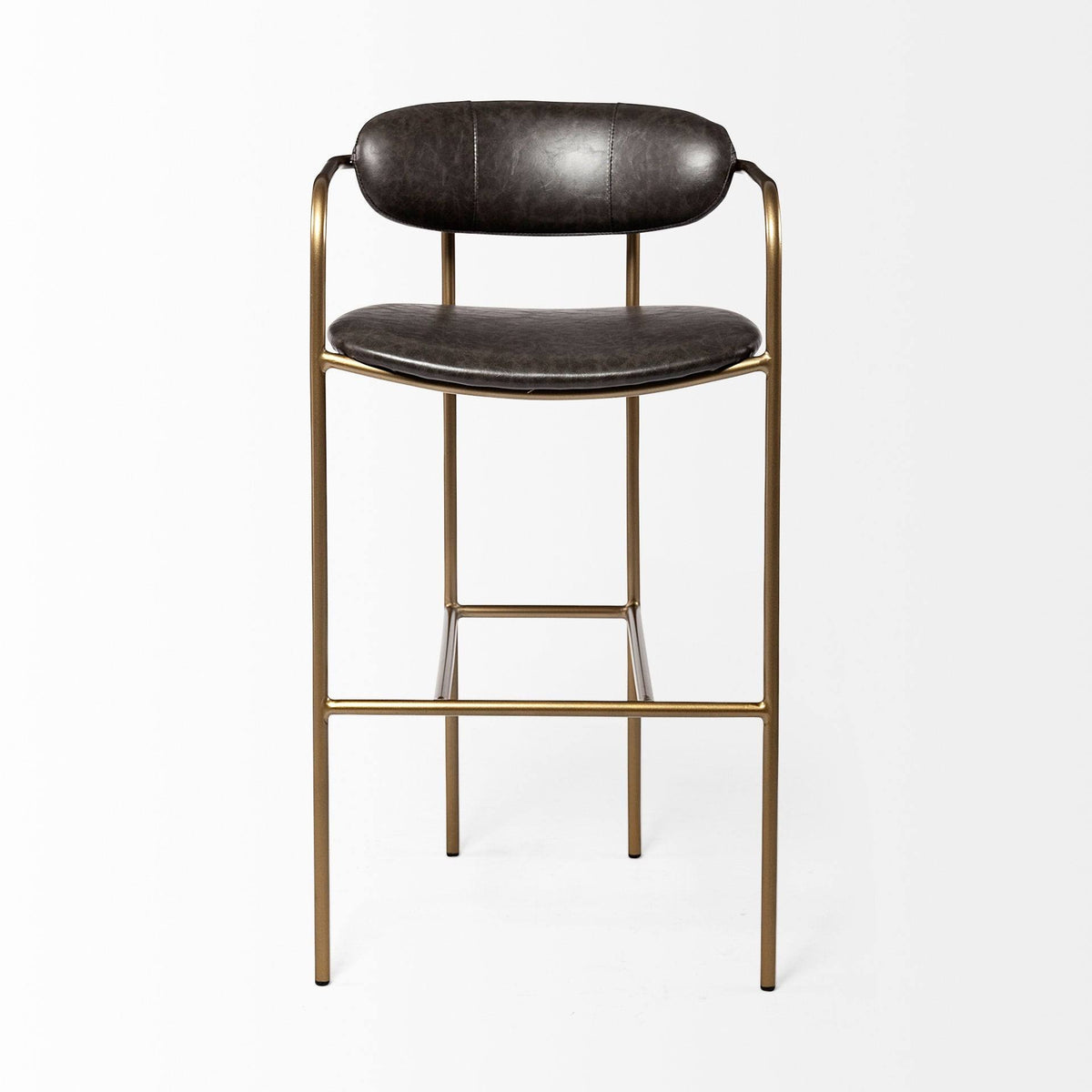 Brown Faux Leather Seat Gold Metal Bar Stool K494665