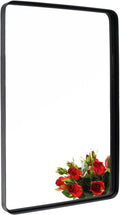 Black Rectangle Wall Mirror with Metal Rounded Corner Frame N1208