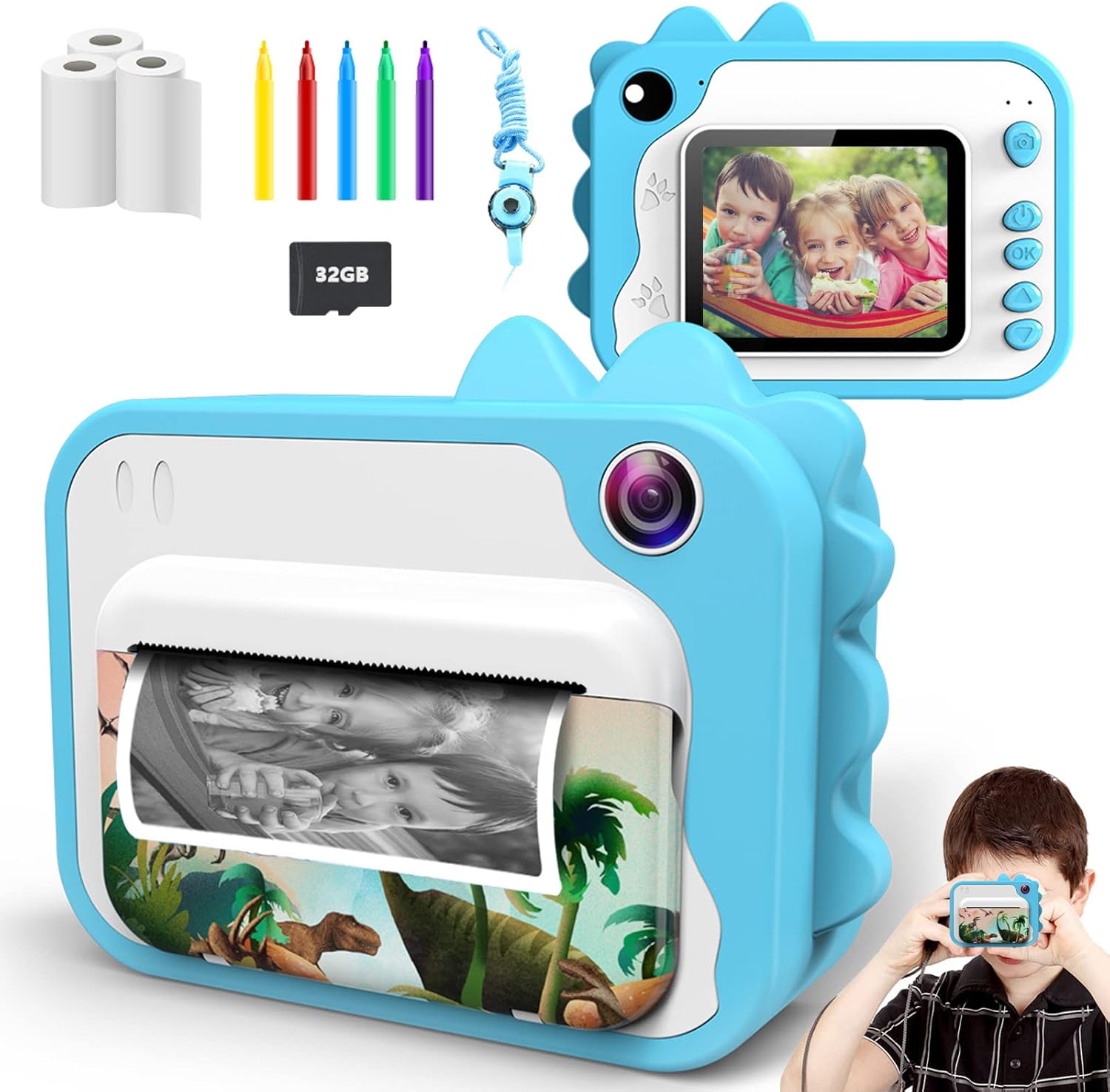 Blue Kids Instant Print Camera with 3 Rolls Print Paper Z9676