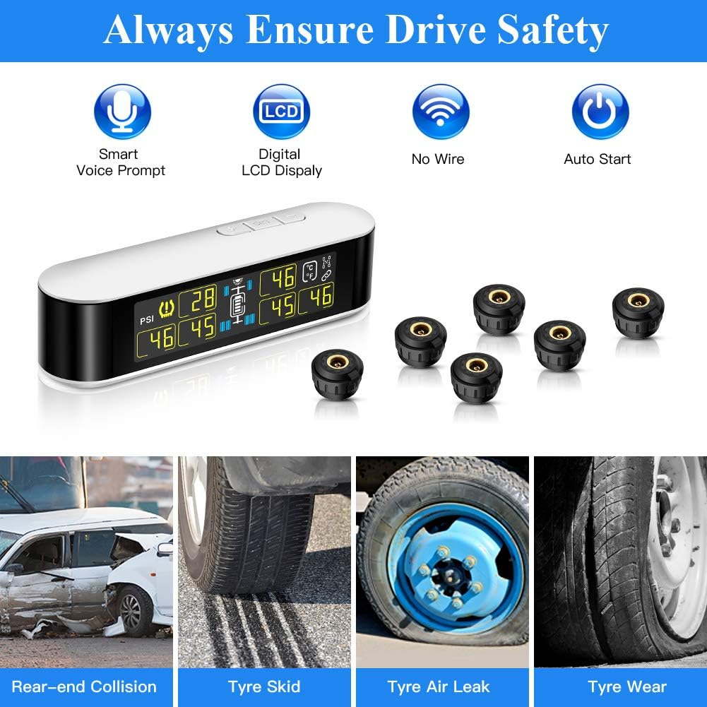 6 External Sensors TPMS Tire Pressure Monitoring System with LCD Color Screen T7145